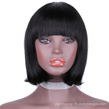 Straight black cheap wholesale short glueless private label inch bob pixie cut brazilian 100% real human hair wig black women